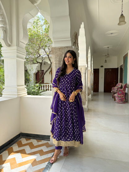 Arya Purple Bandhani Anarkali Set