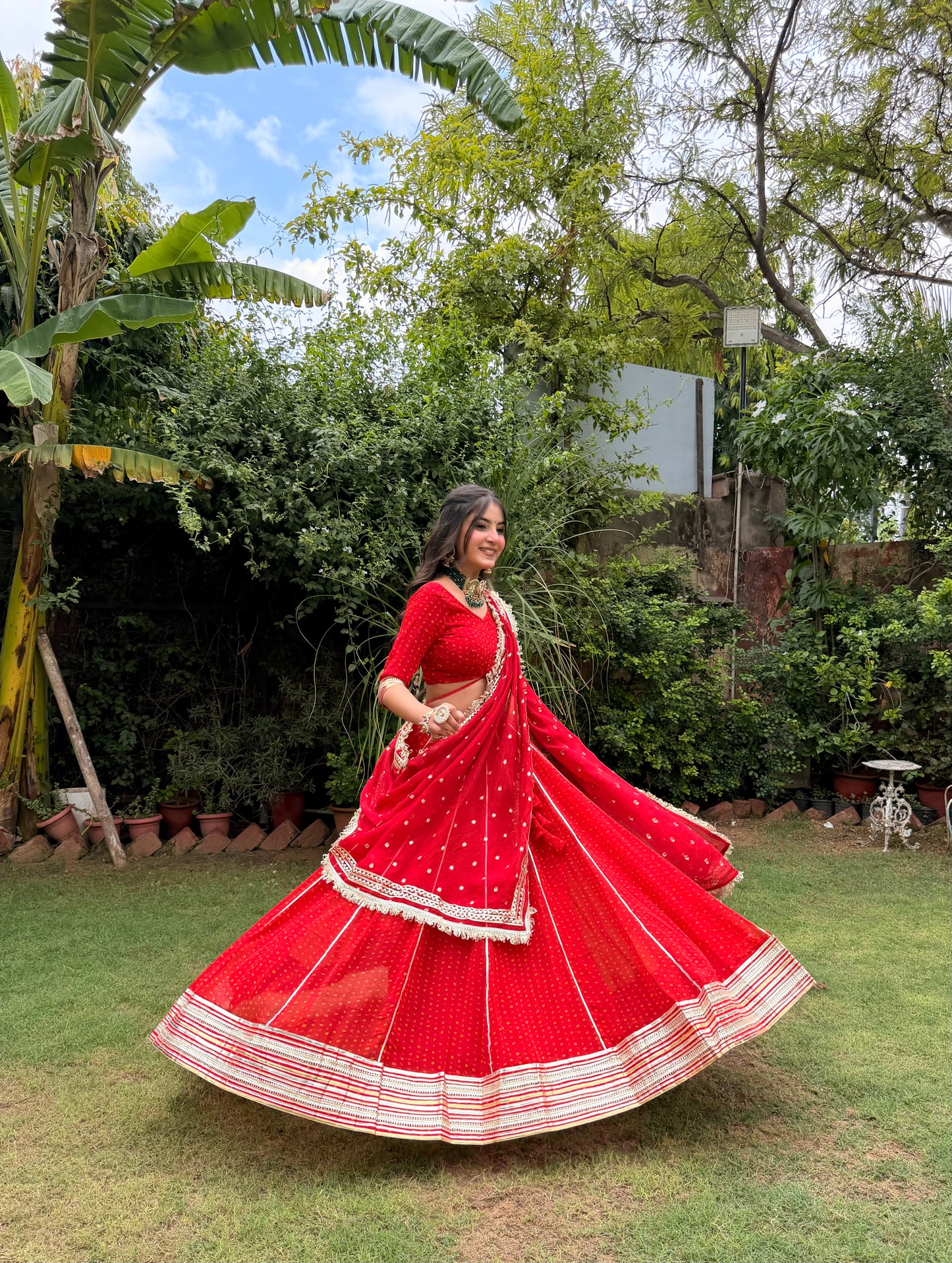 Niti Red Bandhani Lehenga