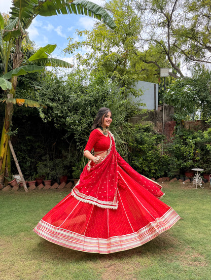 Niti Red Bandhani Lehenga