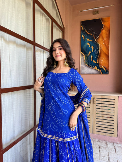 Kumkum Blue Bandhani Sharara Set