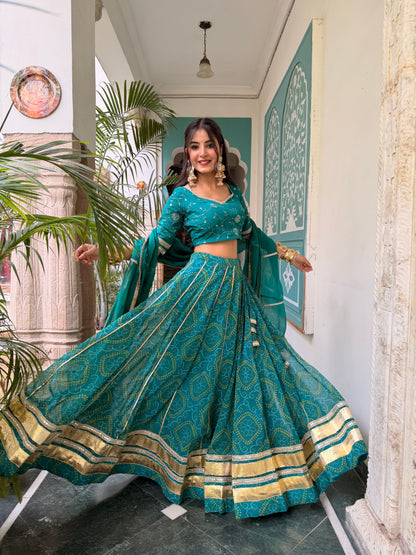 Shweta Aqua Bandhani Lehenga