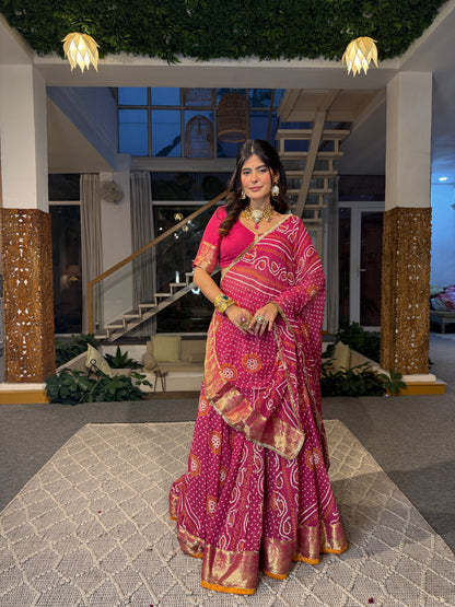 Falguni Pink Bandhani Lehenga