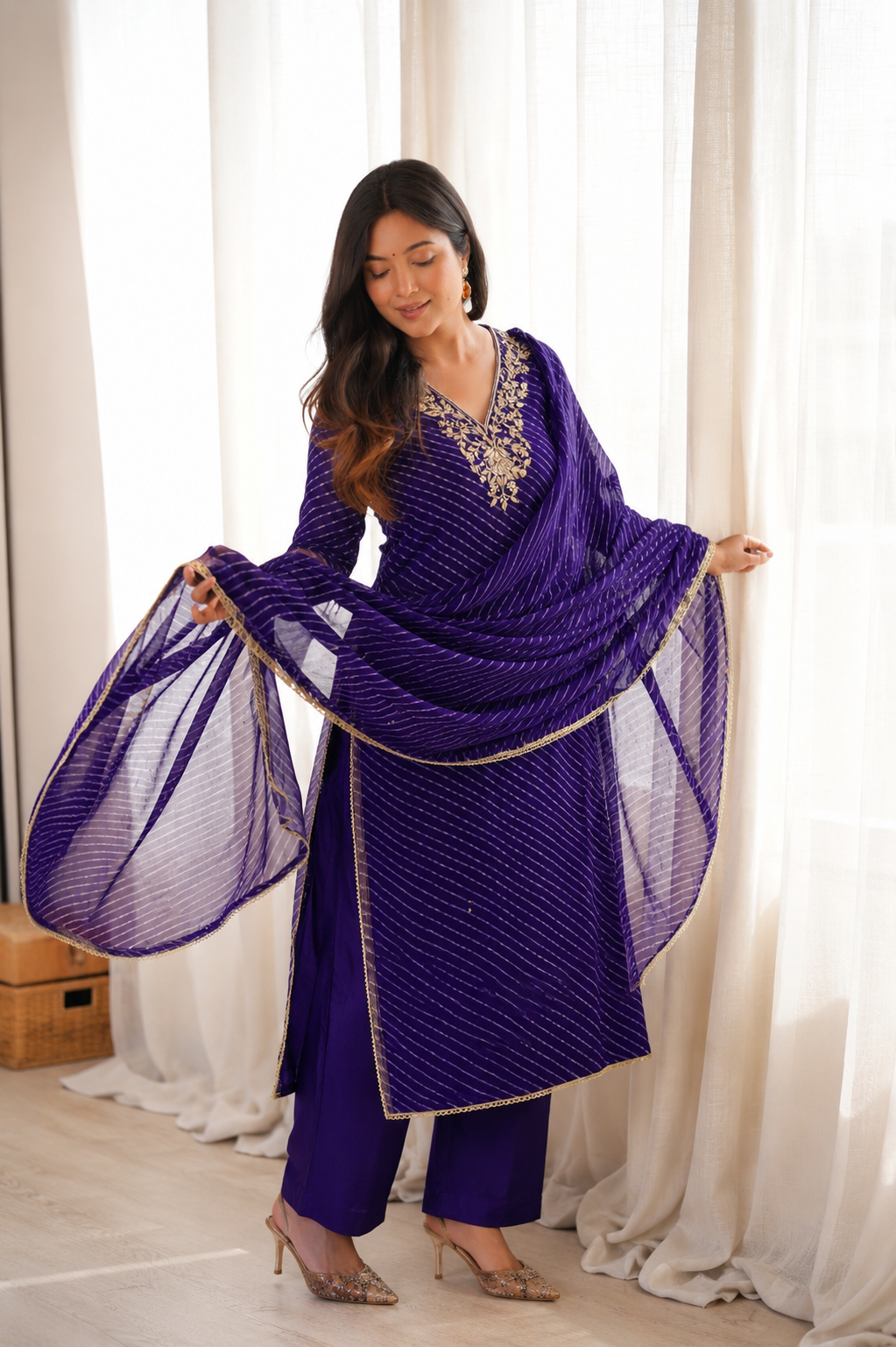 Arti Purple Handwork Leheriya Suit Set