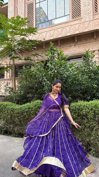 Siddhi Purple Bandhani lehenga