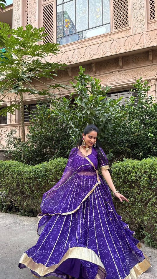 Siddhi Purple Bandhani lehenga