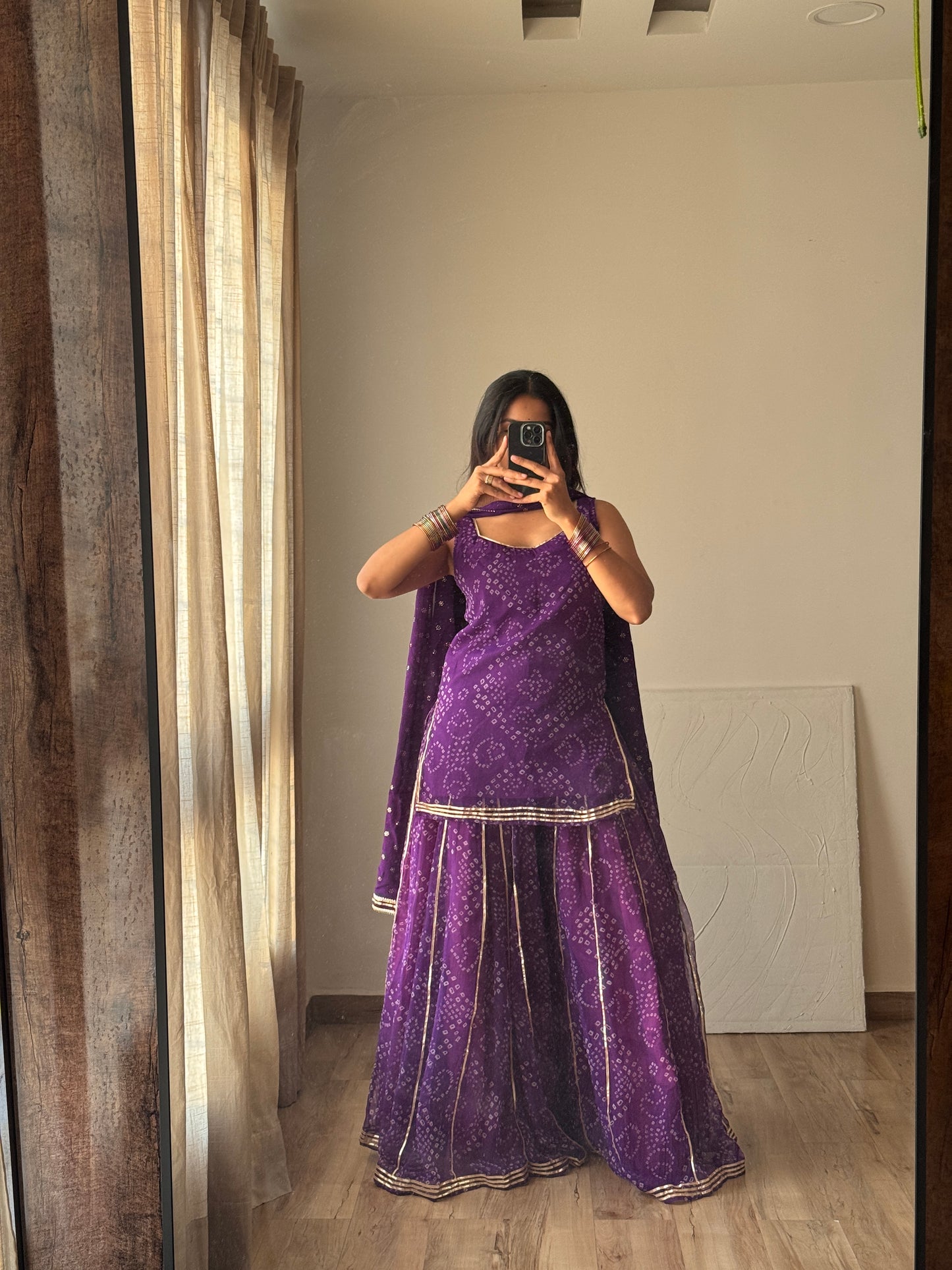 Kumkum Purple Bandhani Sharara Set