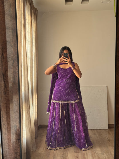 Kumkum Purple Bandhani Sharara Set