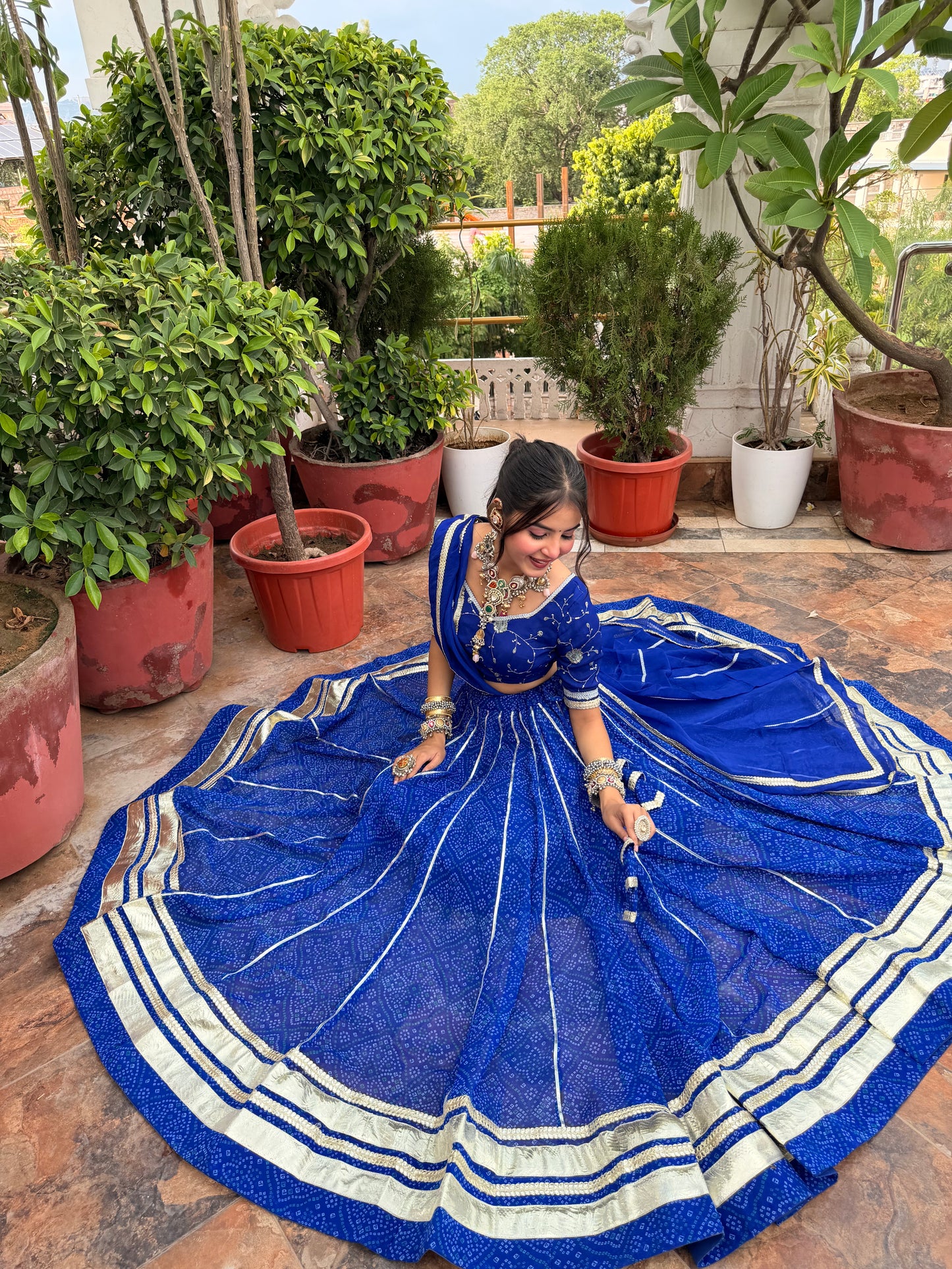 Kiran Blue Bandhani Lehenga