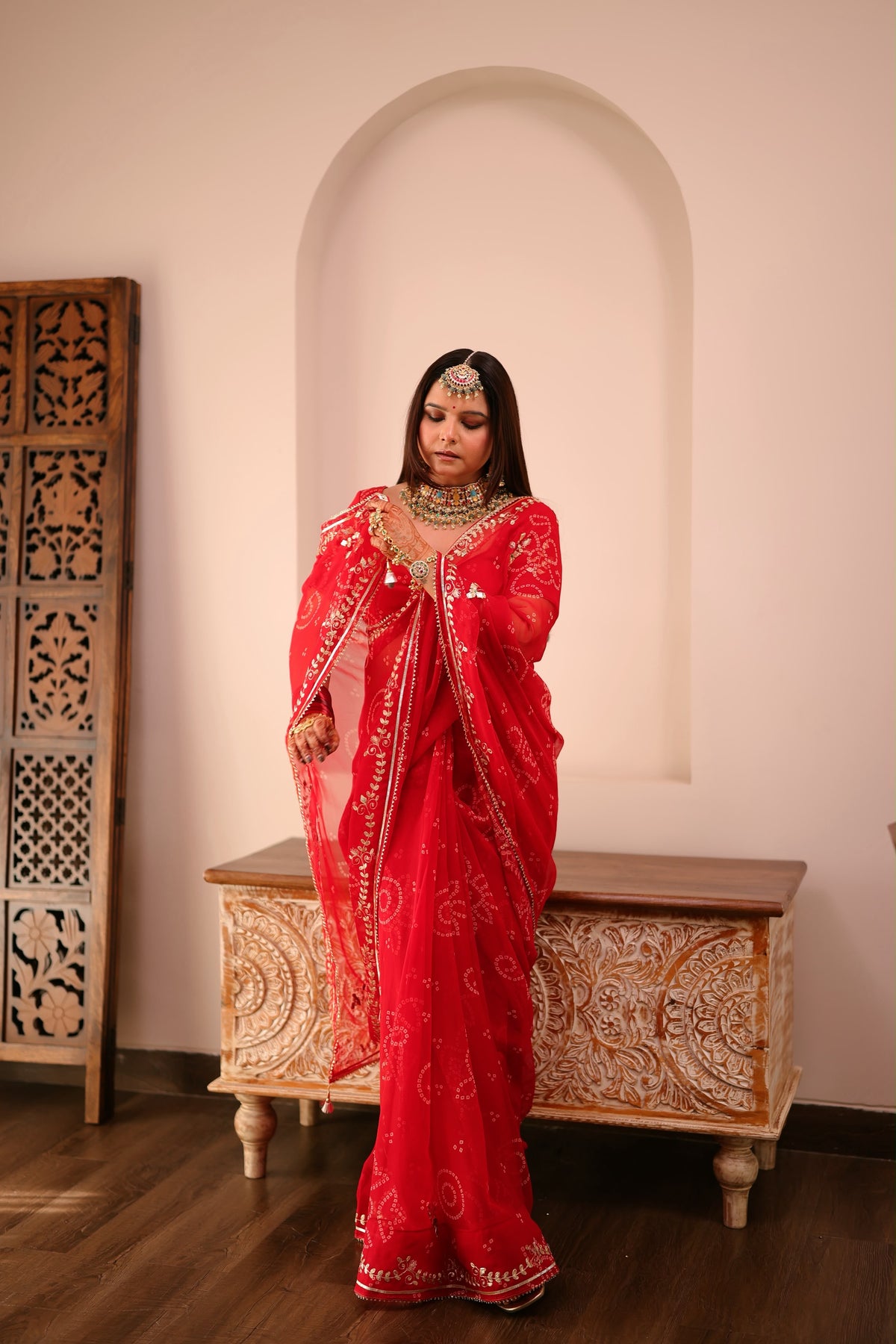 Tulsi Red Georgette Saree
