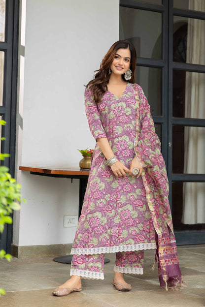 Purple Handblock Suit Set