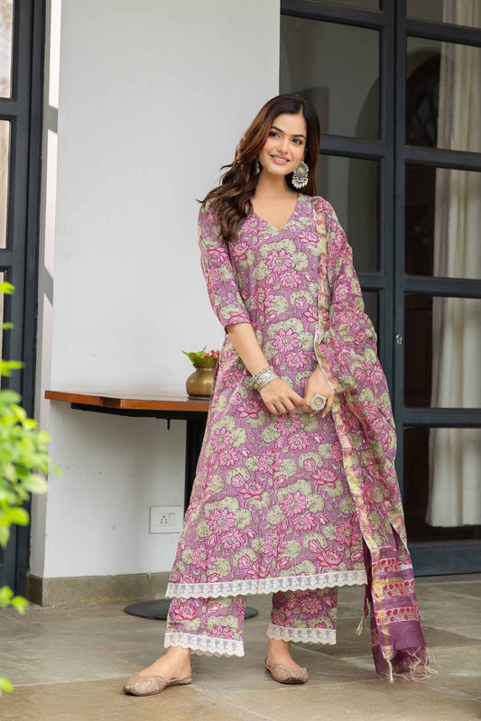 Purple Handblock Suit Set