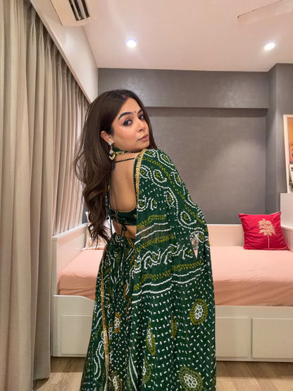 Falguni Emerald Bandhani Lehenga