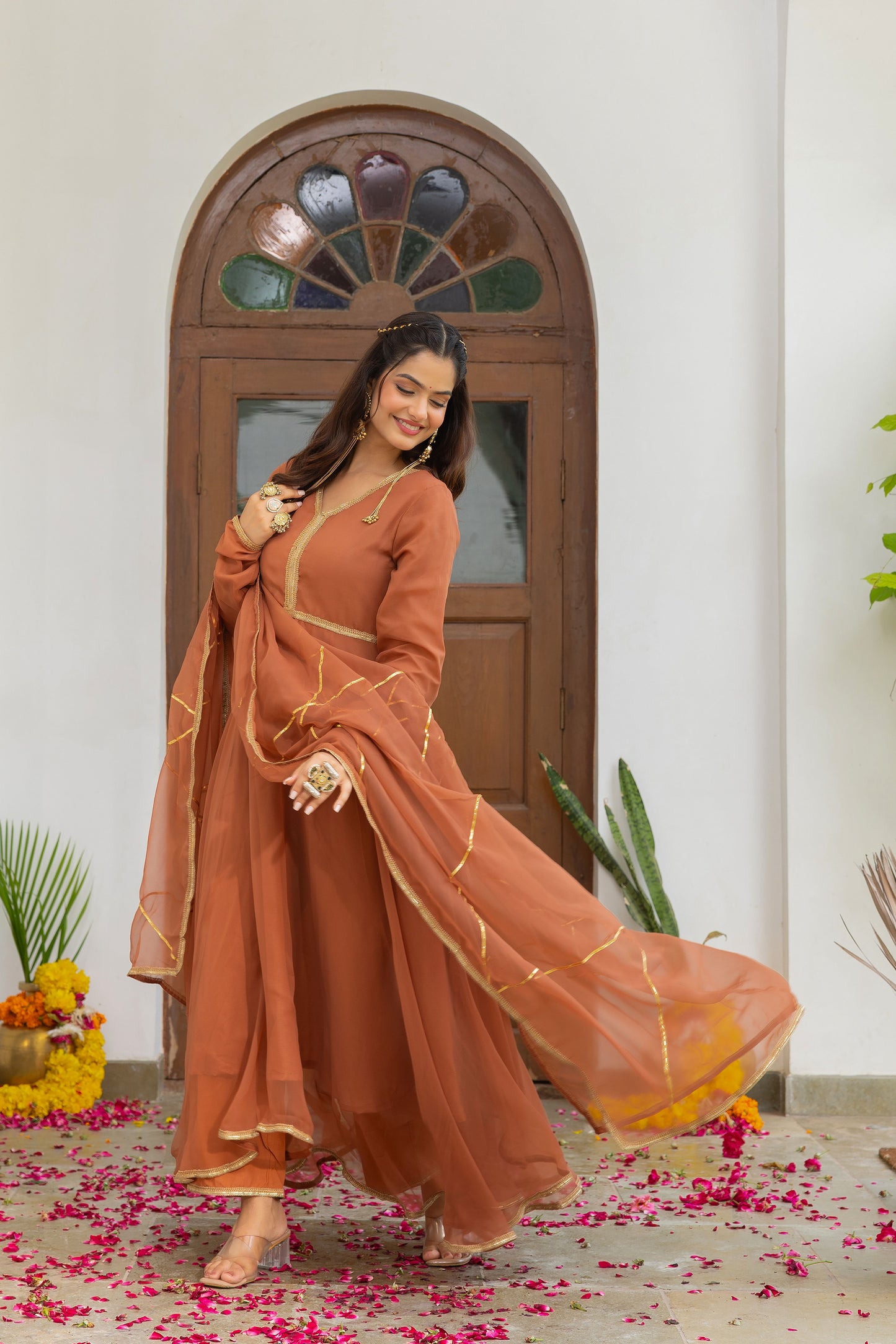 Tarini Brown Anarkali Set