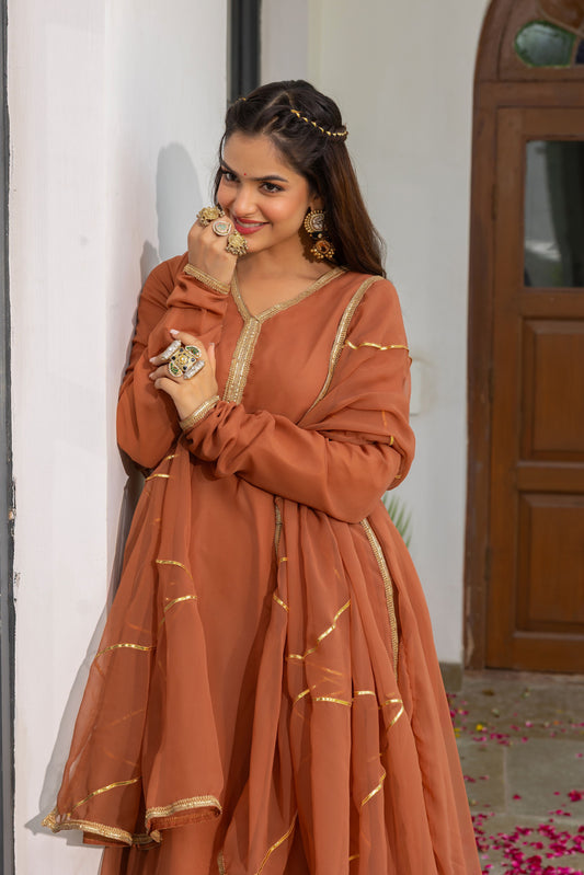 Tarini Brown Anarkali Set