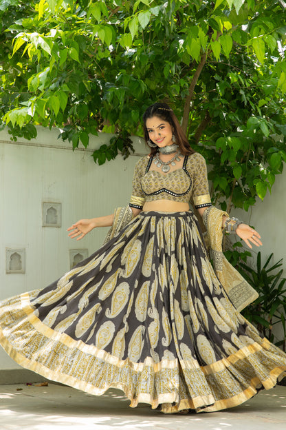 Malti Ajrakh Dabu Lehenga