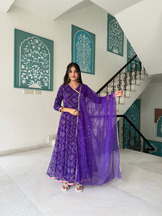 Ruhee Purple Bandhani Anarkali Set