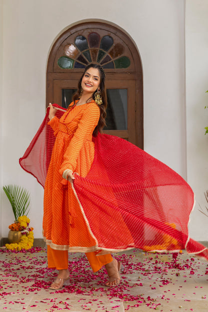 Rajwada Orange Mothda Anarkali