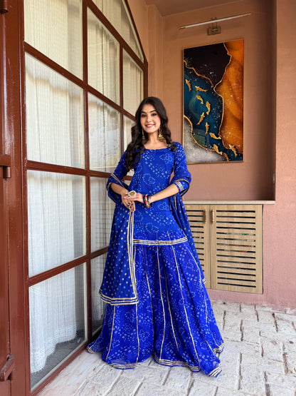 Kumkum Blue Bandhani Sharara Set