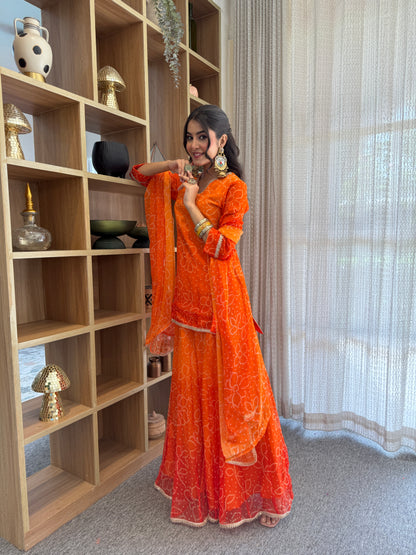Pranjali Orange Bandhani Kurti Palazzo Set