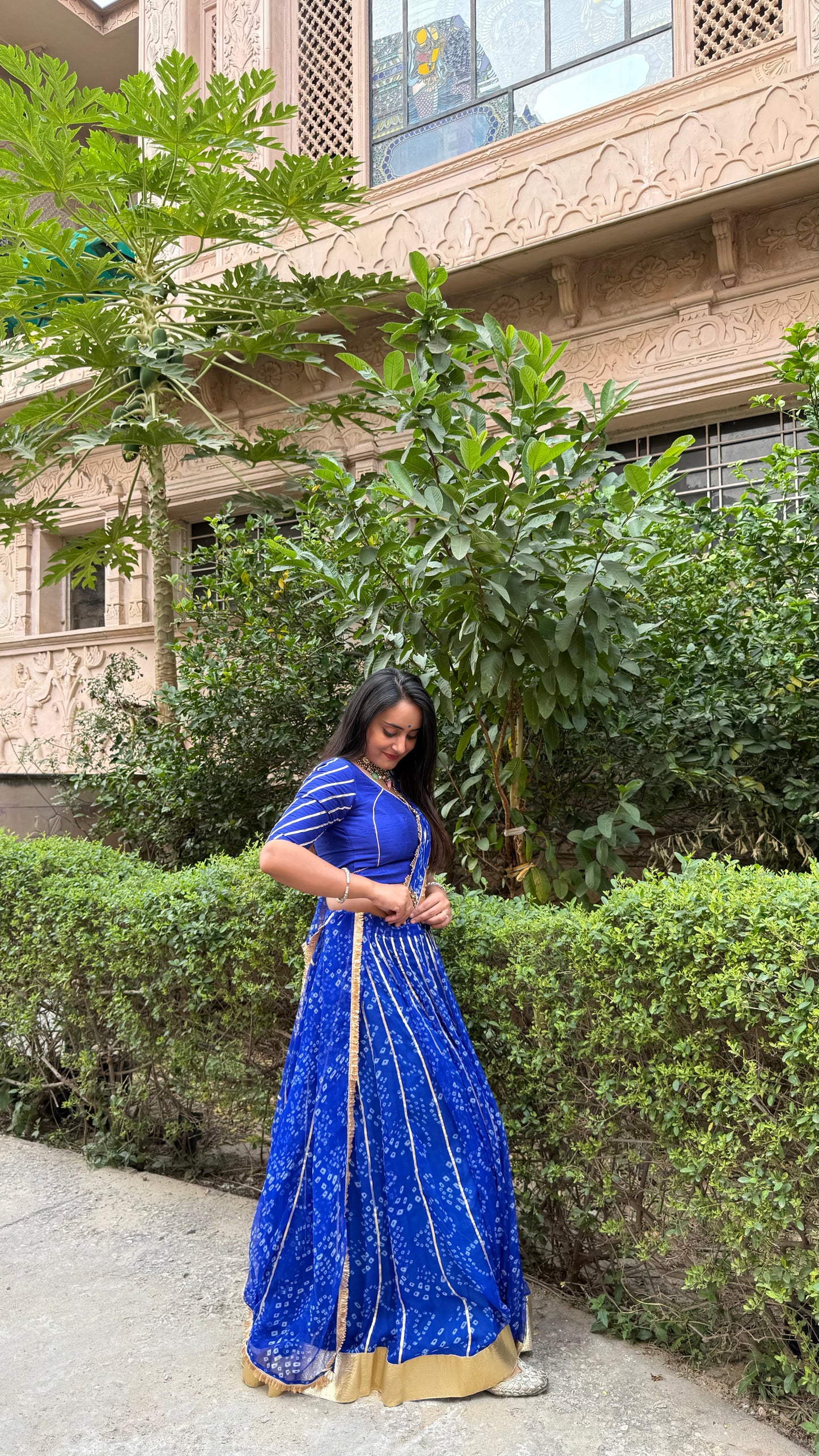 Siddhi Blue Bandhani lehenga