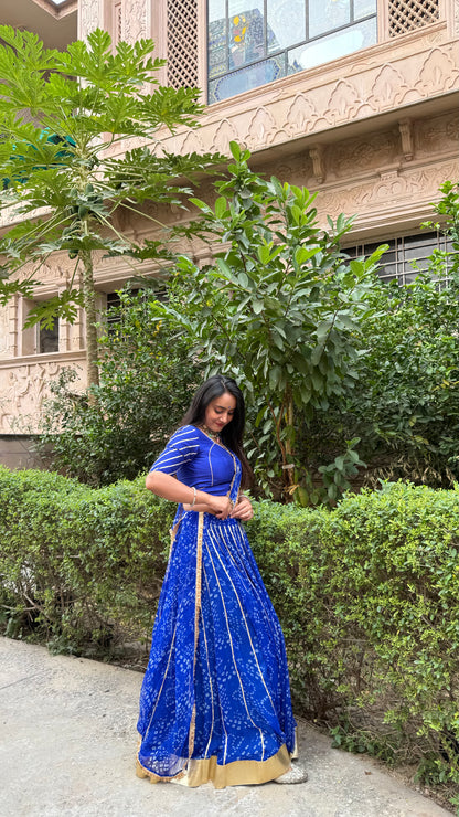 Siddhi Blue Bandhani lehenga