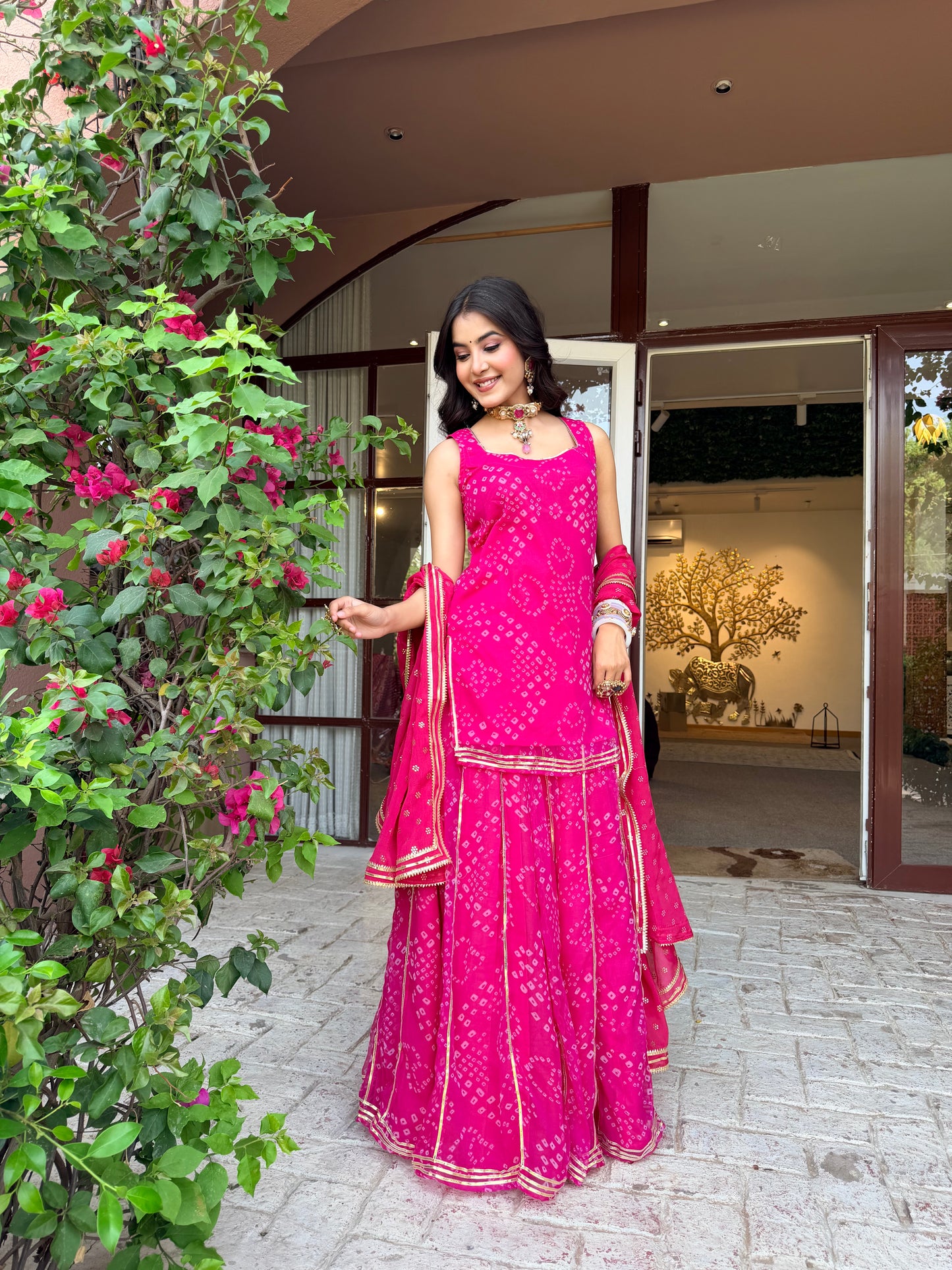 Kumkum Pink Bandhani Sharara Set