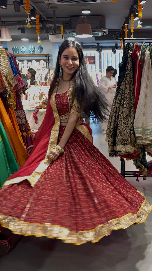 Devi Red Handblock Lehenga Set