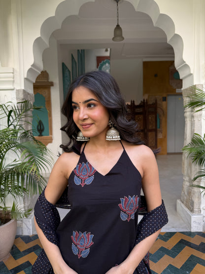 Lotus Black Cotton Farshi Set