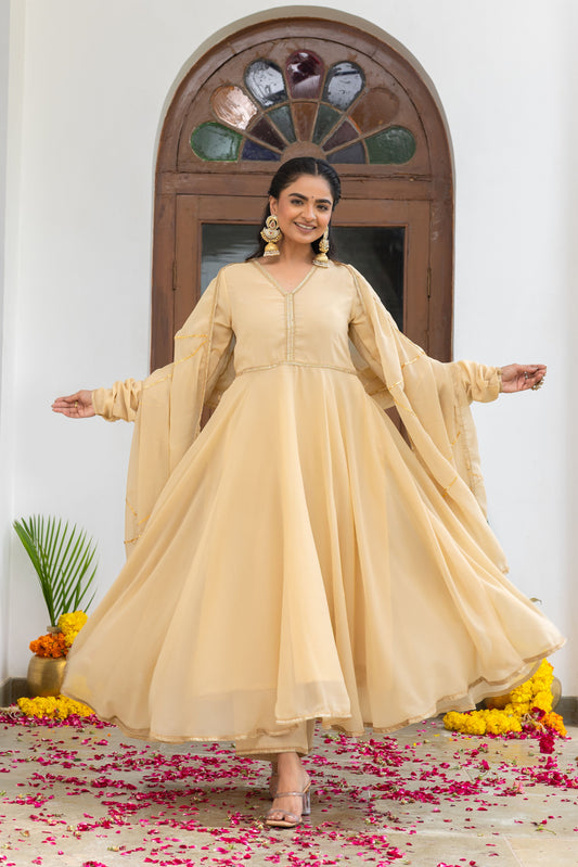 Tarini Beige Anarkali Set
