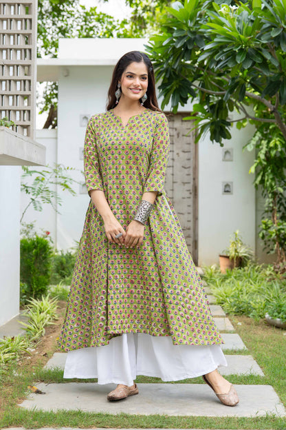 Akrita Dabu Slub Cotton kali Kurta Set