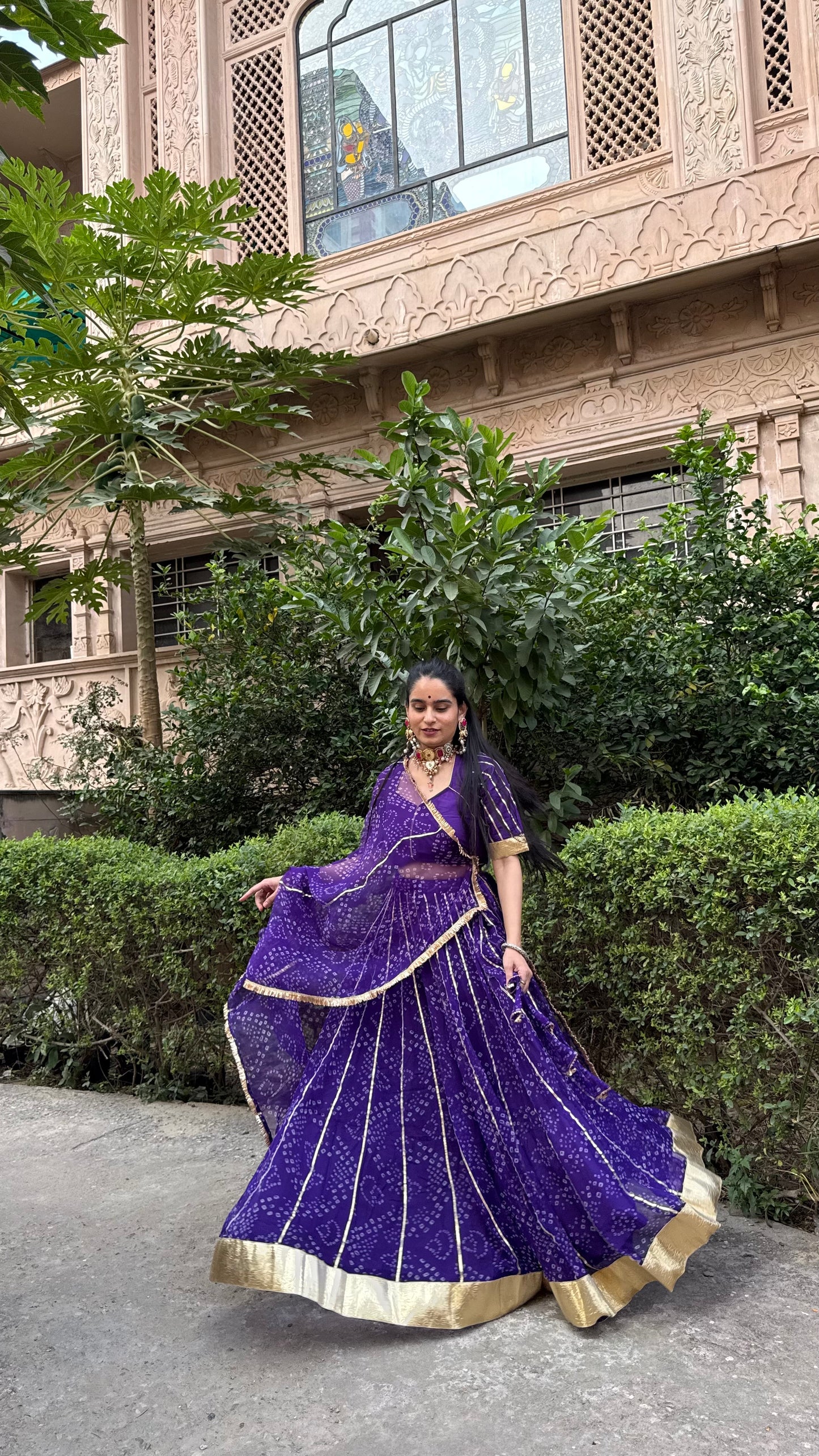Siddhi Purple Bandhani lehenga