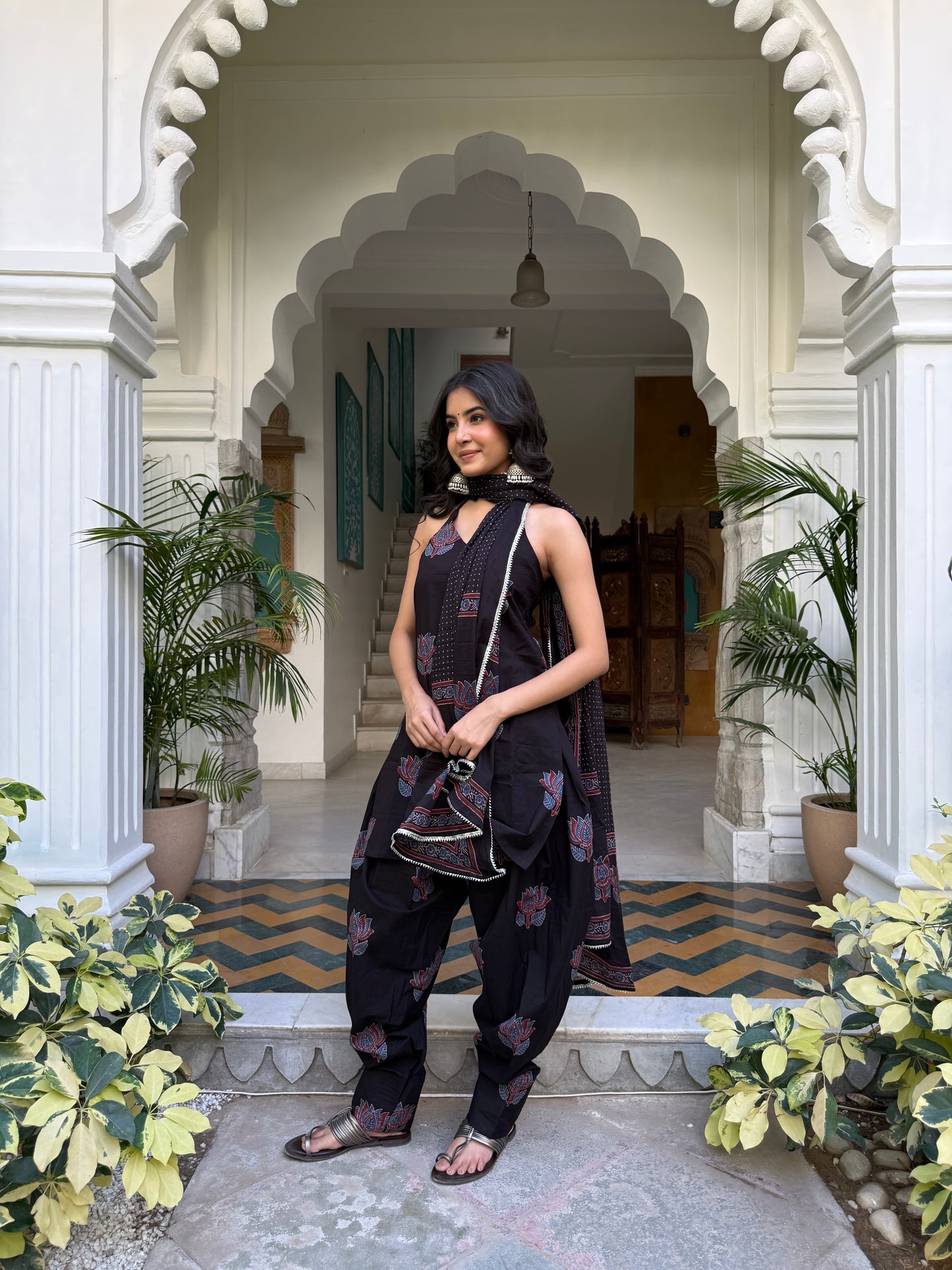 Lotus Black Cotton Farshi Set