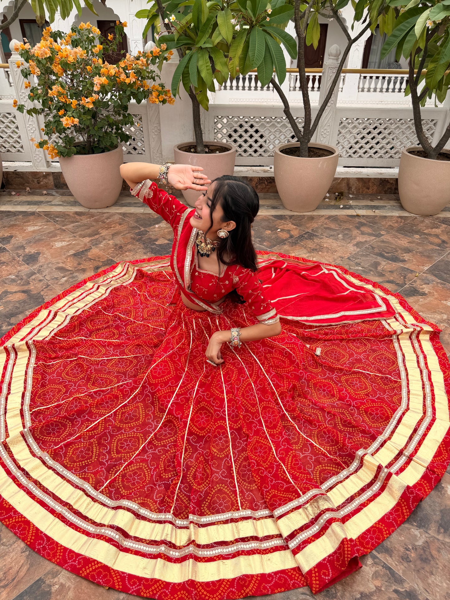 Shweta Red Bandhani Lehenga