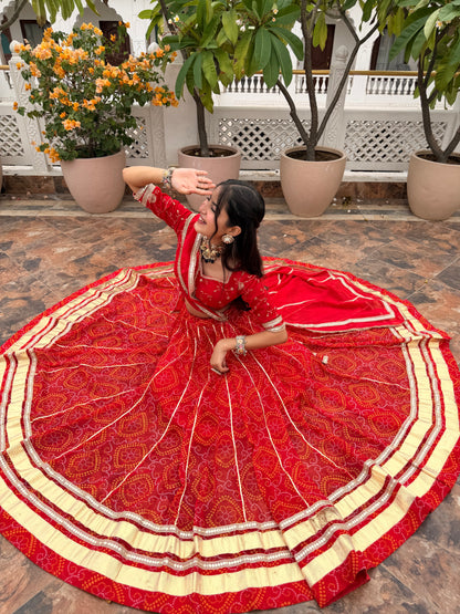 Shweta Red Bandhani Lehenga