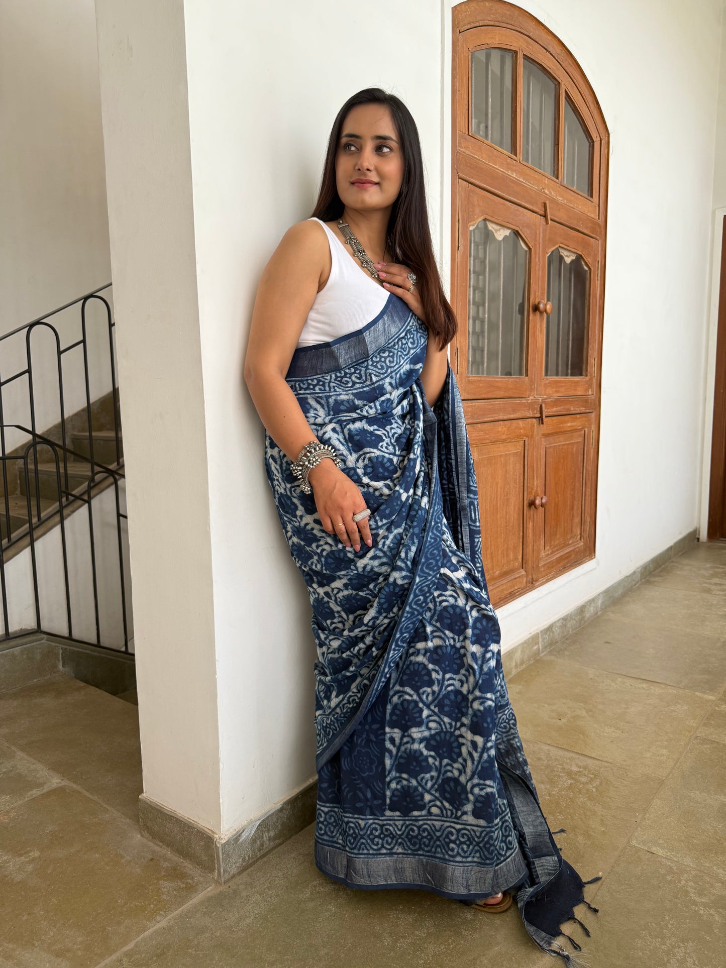 Neel Indigo Linen Saree (Teerth By Amaanyaa)
