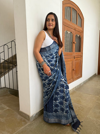 Neel Indigo Linen Saree (Teerth By Amaanyaa)