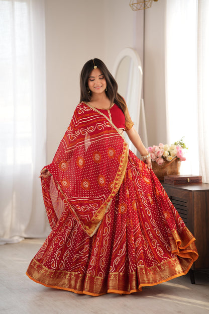 Falguni Red Bandhani Lehenga