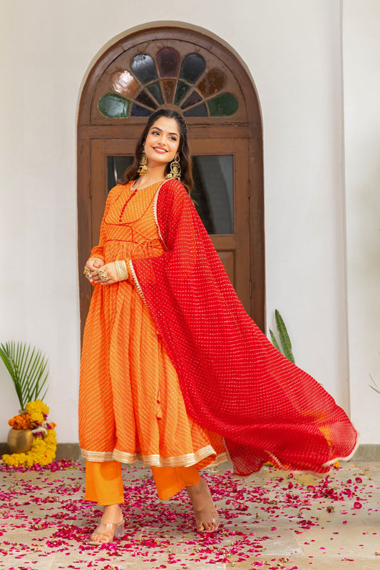 Rajwada Orange Mothda Anarkali