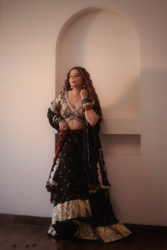 Durva Black Lehenga