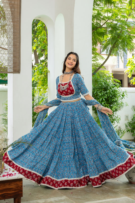 Mihika Handblock Cotton Lehenga