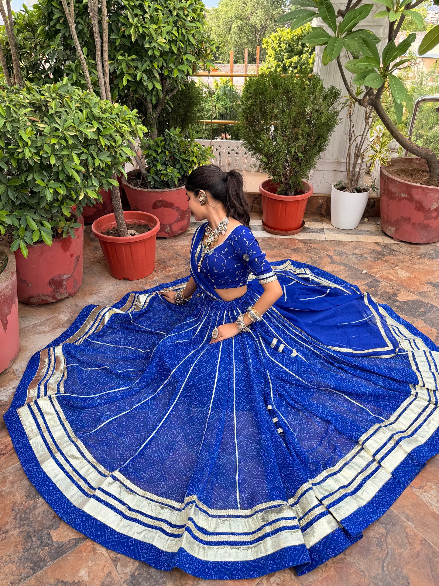 Kiran Blue Bandhani Lehenga