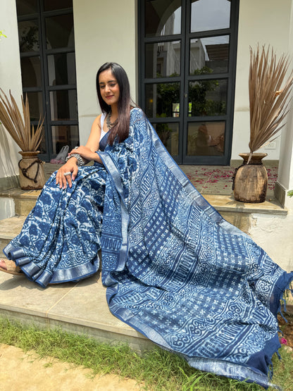 Neel Indigo Linen Saree (Teerth By Amaanyaa)