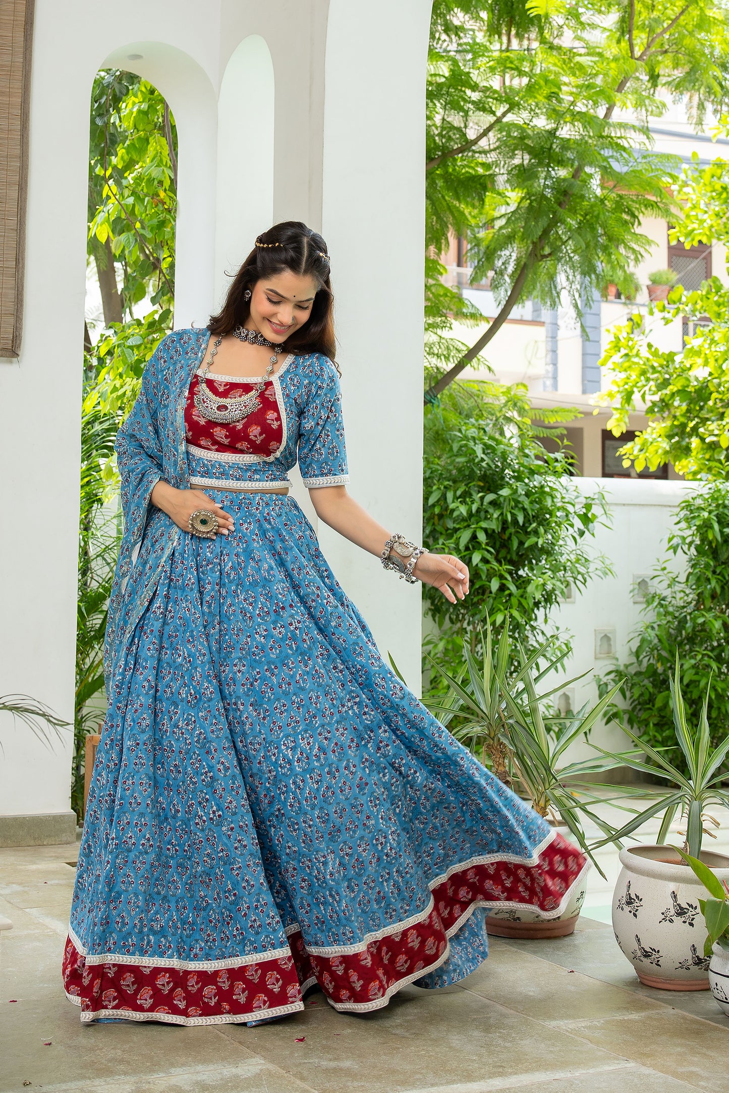 Mihika Handblock Cotton Lehenga