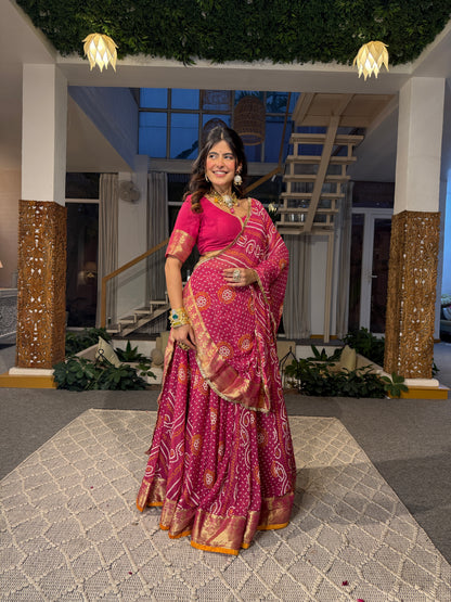 Falguni Pink Bandhani Lehenga