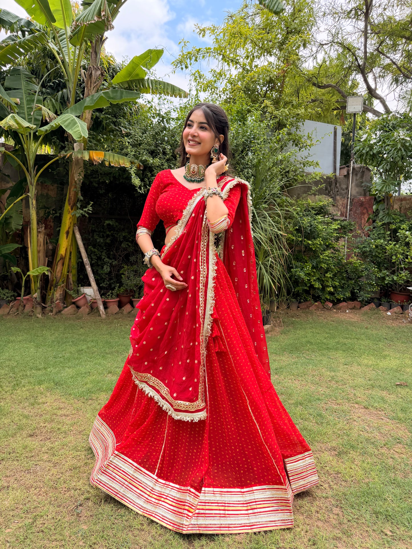 Niti Red Bandhani Lehenga
