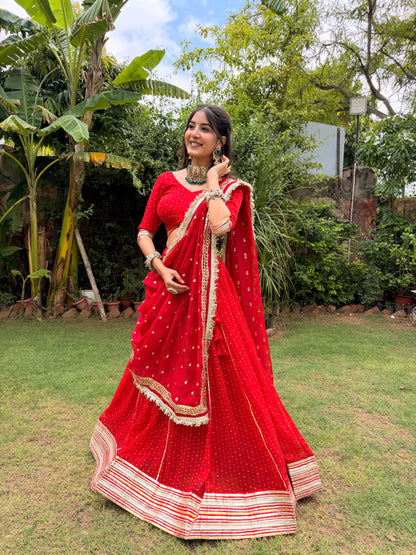 Niti Red Bandhani Lehenga