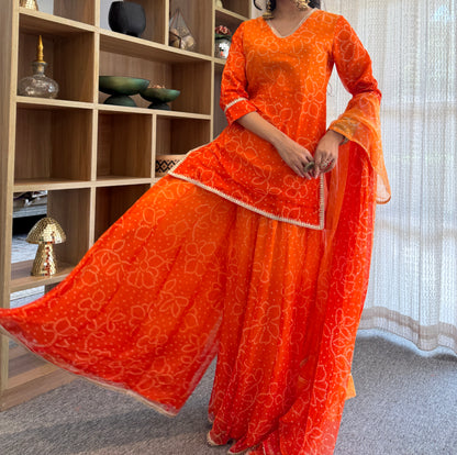 Pranjali Orange Bandhani Kurti Palazzo Set