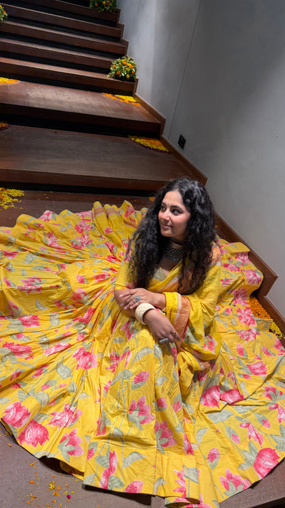Tulika Yellow Cotton Lehenga