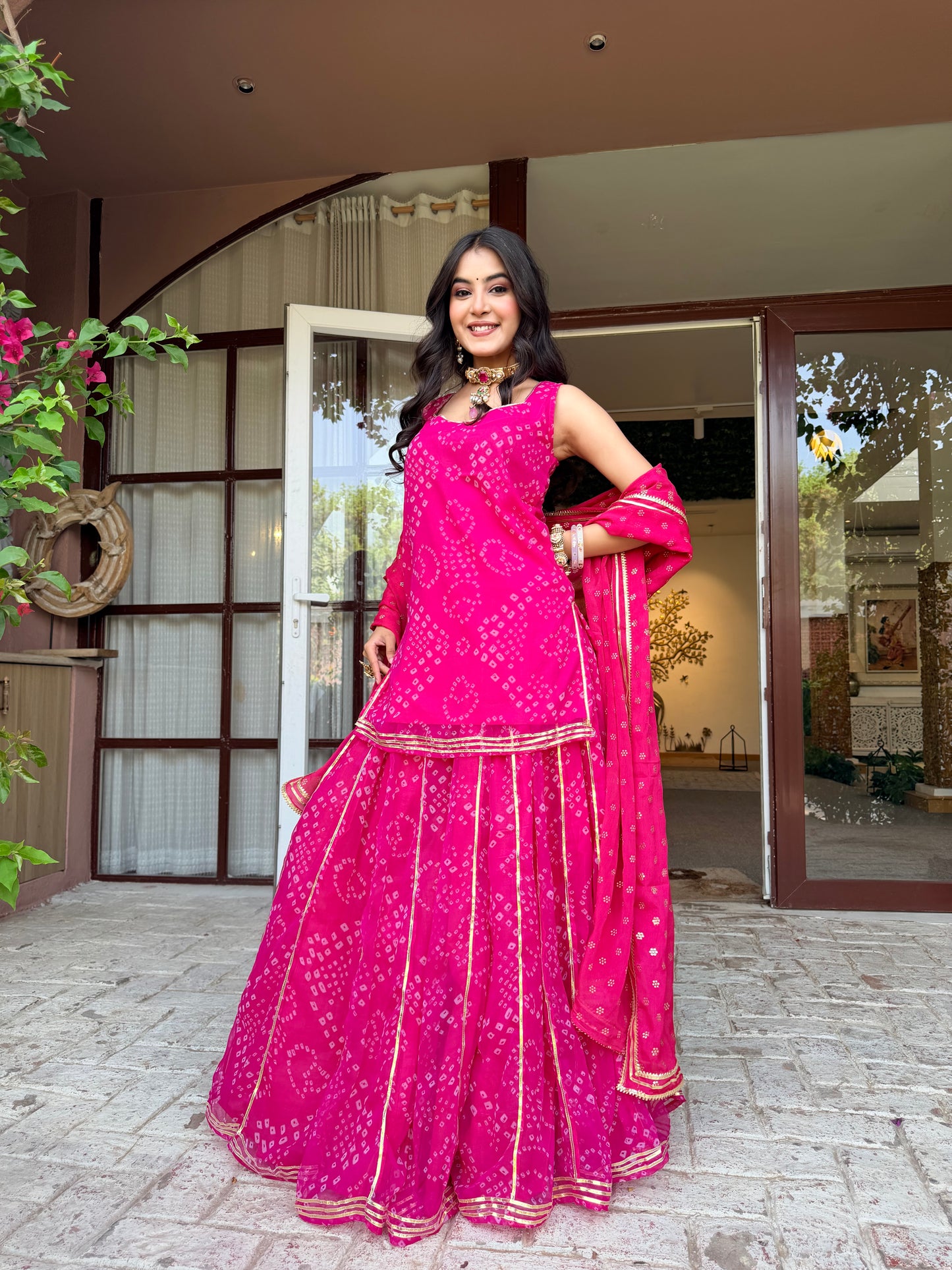 Kumkum Pink Bandhani Sharara Set