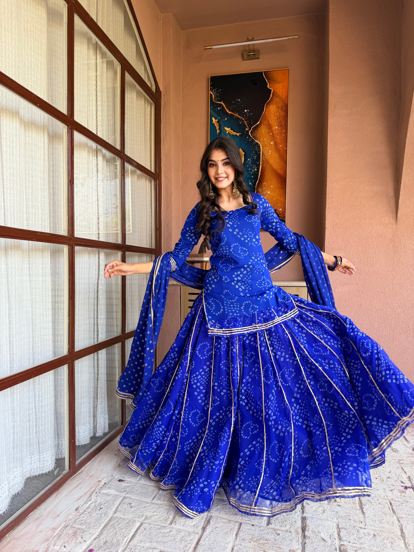 Kumkum Blue Bandhani Sharara Set